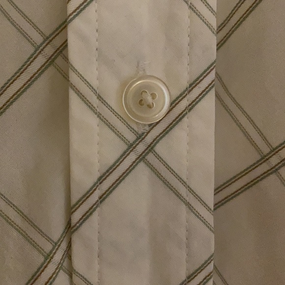 Banana Republic Men’s slim fit size L green and white patterned button down - Picture 5 of 8